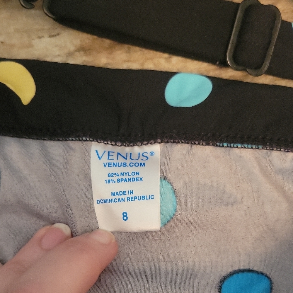 Venus Sz 8 Black, Blue, & yellow polka Dots Bikini w/ Pushup Bra and Bow Accents - Picture 5 of 8
